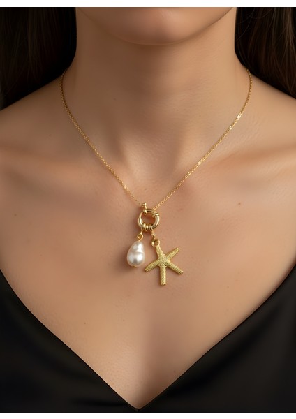 Incili Tırtıklı Deniz Yıldızı Kolye