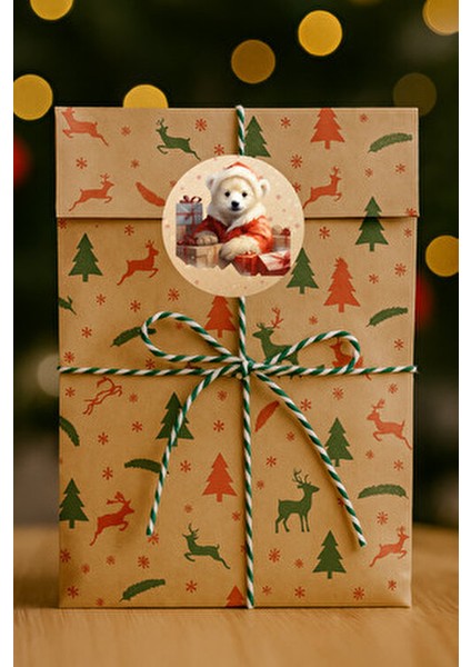 20 Adet 4 cm Yılbaşı Temalı Yapışkanlı Sticker Hediye Paketi Etiketi