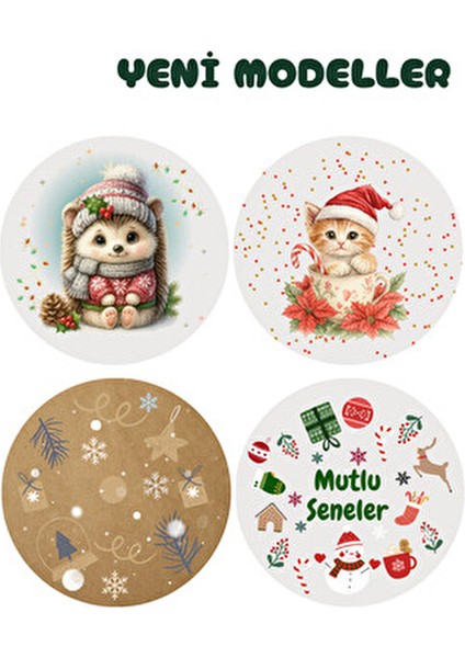 20 Adet 4 cm Yılbaşı Temalı Yapışkanlı Sticker Hediye Paketi Etiketi