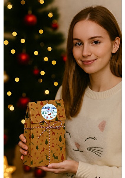 20 Adet 4 cm Yılbaşı Temalı Yapışkanlı Sticker Hediye Paketi Etiketi