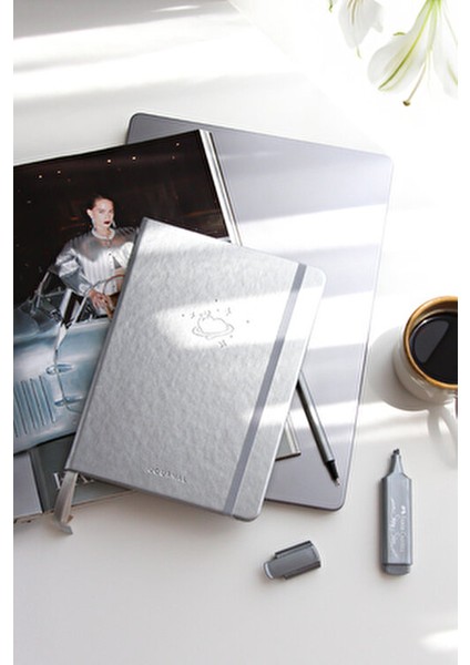 A5 Bullet Journal Noktalı Defter 140 Gr. 80 Yaprak Gümüş Renk 15x21 cm Boyutunda