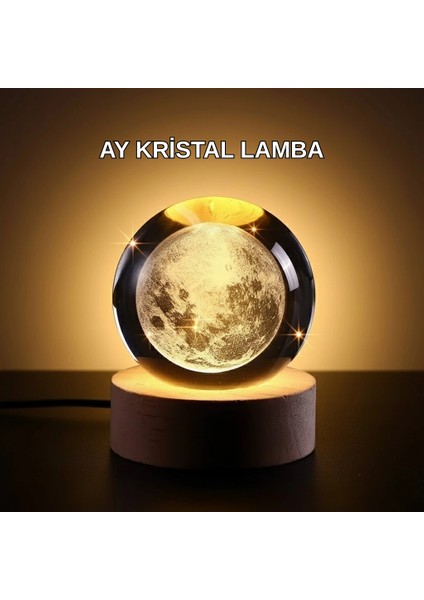 Bfs Ay Temalı Kristal Küre Gece Lambası LED Aydınlatmalı Premium Dekor