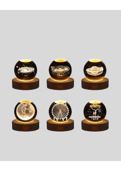 Bfs Ay Temalı Kristal Küre Gece Lambası LED Aydınlatmalı Premium Dekor modelleri