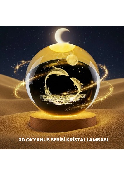 Bfs Yunus Temalı Kristal Küre USB Işıklı Ahşap Altlıklı Gece Lambası