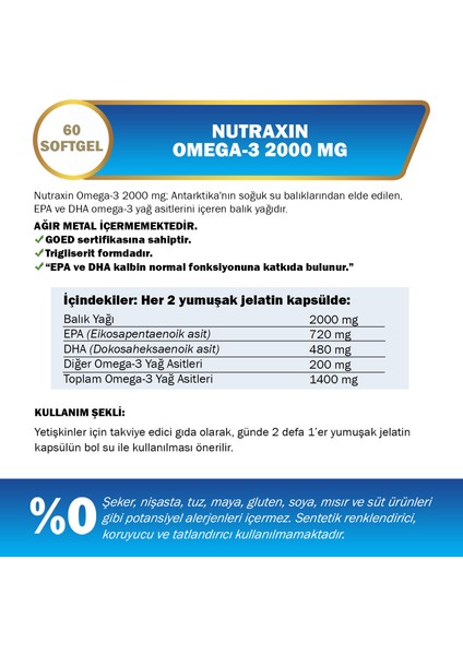 Omega 3 2000 Mg 60 Softjel - Balık Yağı, EPA 720, DHA 480 Mg fiyatları