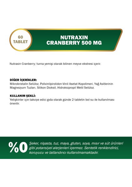 Cranberry 500 mg Takviye Edici Gıda 60 Tablet fiyatları