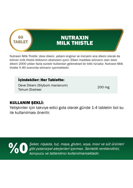 Milk Thistle 200 Mg 60 Tablet - Deve Dikeni Ekstresi fiyatları