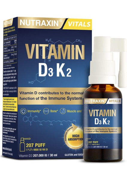 Vitals D3k2 30 Ml - 1000 Iu D3 Vitamini, 25 Mcg K2 Vitamini
