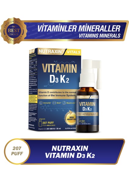 Vitals D3k2 30 Ml - 1000 Iu D3 Vitamini, 25 Mcg K2 Vitamini modelleri