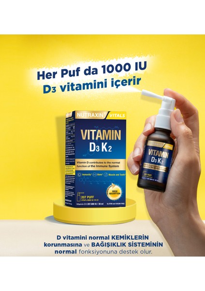 Vitals D3k2 30 Ml - 1000 Iu D3 Vitamini, 25 Mcg K2 Vitamini fırsatları