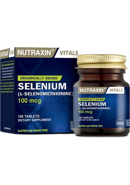 Selenyum Takviye Tableti - 100 Adet, L-Selenometionin Formunda, Şeker ve Gluten İçermez, Türkiye Menşeli
