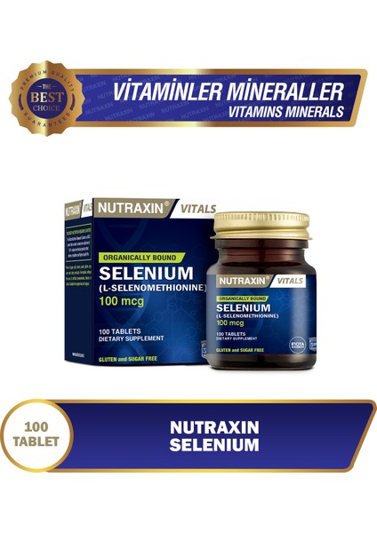 Selenyum Takviye Tableti - 100 Adet, L-Selenometionin Formunda, Şeker ve Gluten İçermez, Türkiye Menşeli modelleri