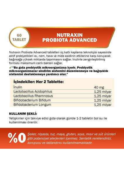 Probiota Advanced 60 Tablet Aromasız Takviye Edici Gıda - Türkiye Menşeli fiyatları