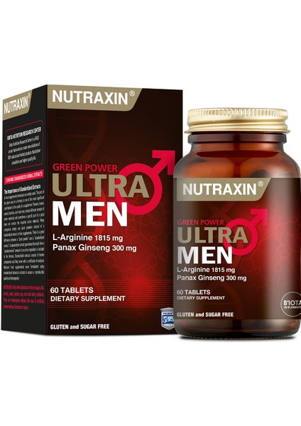 Ultra Men 60 Tablet - L-Arjinin, Ginseng, Zencefil, Demir dikeni, Tarçın