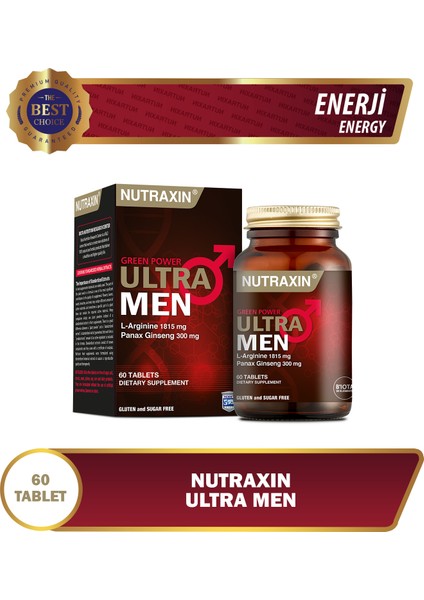 Ultra Men 60 Tablet - L-Arjinin, Ginseng, Zencefil, Demir dikeni, Tarçın modelleri