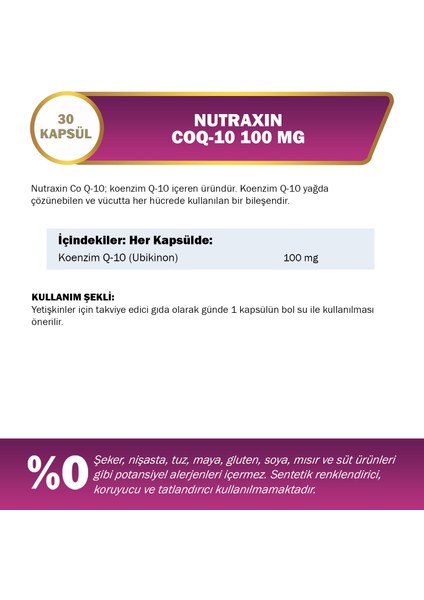 Koenzim Q10 100 Mg Takviye Edici Gıda 30 Yumuşak Kapsül - Coenzym, Coq10 fiyatları