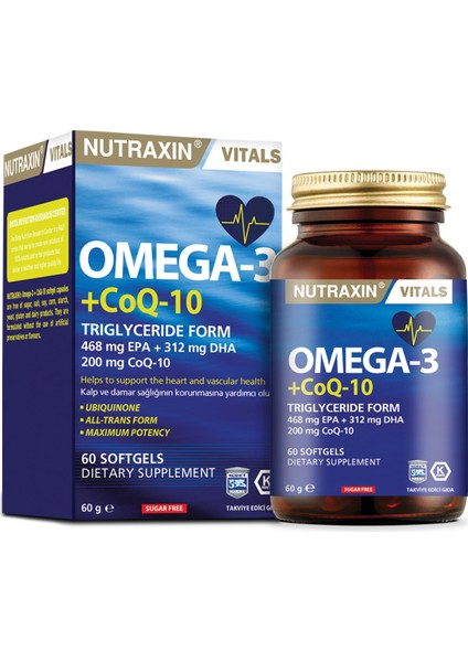 Omega 3 Co Q10 60 Softjel - Balık Yağı EPA 468, DHA 312, Q10 200 Mg