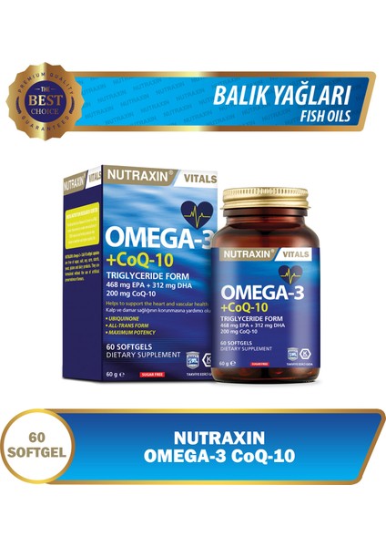Omega 3 Co Q10 60 Softjel - Balık Yağı EPA 468, DHA 312, Q10 200 Mg modelleri