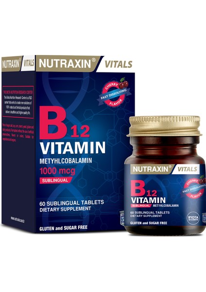 B12 Vitamini 1.000 mcg Kiraz Aromalı 60 Dil Altı Tablet - Metilkobalamin
