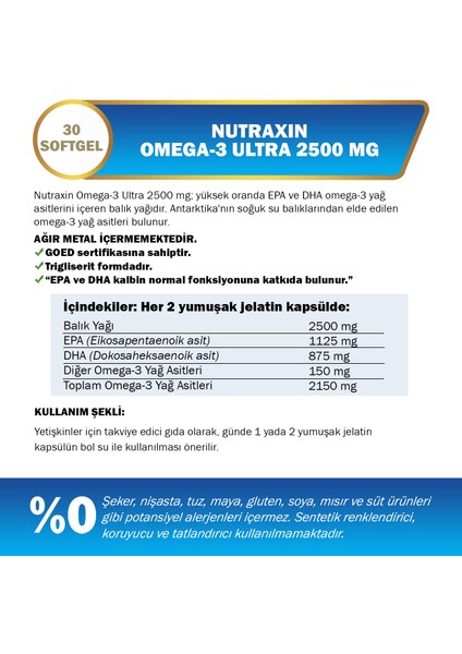 Omega3 Ultra 2500 Mg 30 Softjel - Balık Yağı, EPA 1125, DHA 875 Mg fiyatları