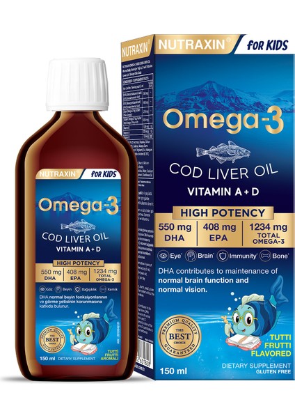 Omega 3 Balık Yağı 150 Ml Tutti Frutti Cod Liver - DHA 550 Mg EPA 408 Mg Çocuk