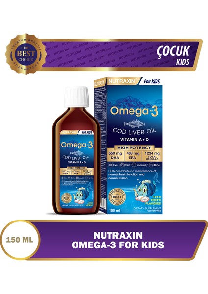 Omega 3 Balık Yağı 150 Ml Tutti Frutti Cod Liver - DHA 550 Mg EPA 408 Mg Çocuk fiyatları
