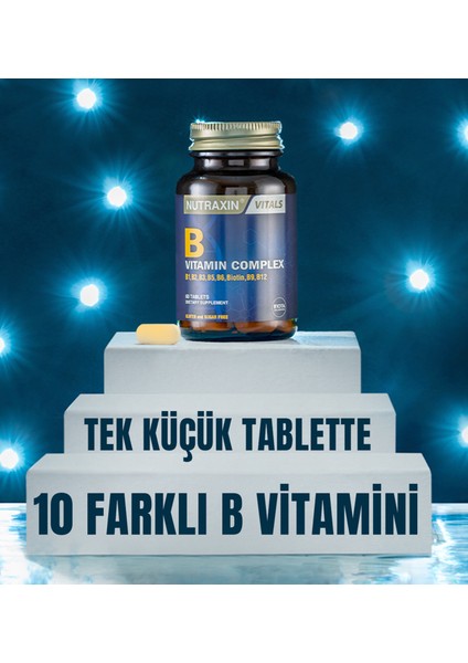 B Complex Vitamin 60 Tablet - B1, B2, B3, B5, B6, B12, Folik Asit, Biotin, Kolin, İnositol fiyatları