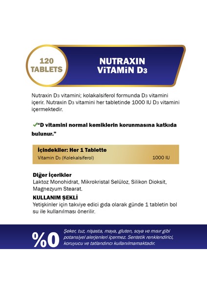 D3 Vitamini 120 Tablet - D3 1000 Iu fiyatları