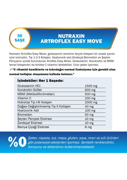 Artroflex Easy Move 30 Saşe – Tip 1-2-3 Kolajen, Glukozamin, MSM, Kondroitin İçeren Takviye fiyatları