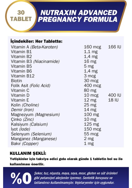Advanced Pregnancy Formula 30 Tablet 21 Vitamin & Mineral fiyatları