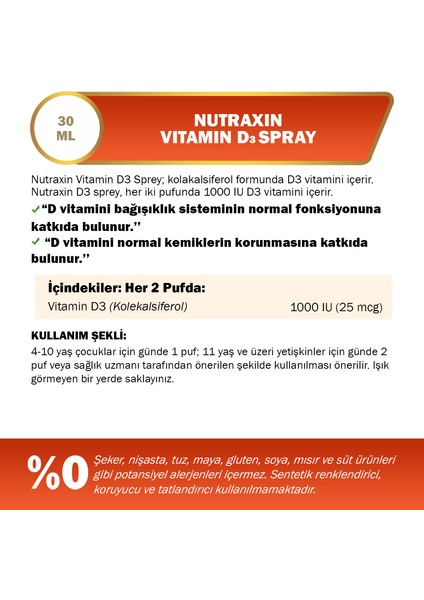 D3 Vitamin Sprey 30 ml Yüksek Emilim ile Bağışıklık Destekleyici Sıvı Form fiyatları