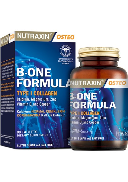B-One Formül Tip I: 90 Tablet İçeren Kollajen, Kalsiyum, Magnezyum, Çinko, Bakır ve D Vitamini Takviyesi