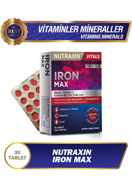 Iron Max 17 Mg 30 Tablet - Gentle Iron, Vitamin C, B12, B6, Folik Asit fiyatları