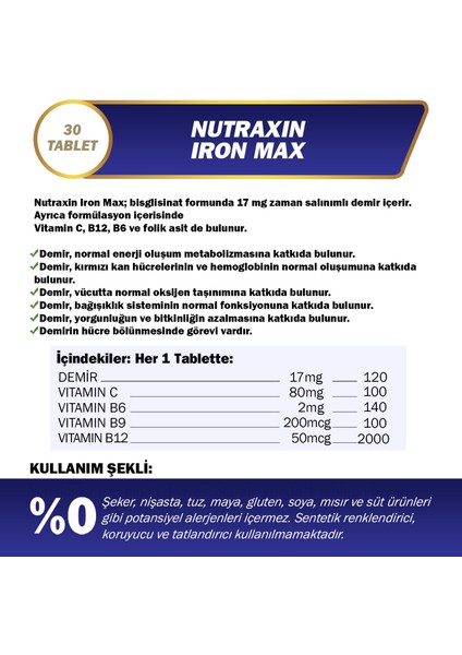 Iron Max 17 Mg 30 Tablet - Gentle Iron, Vitamin C, B12, B6, Folik Asit modelleri