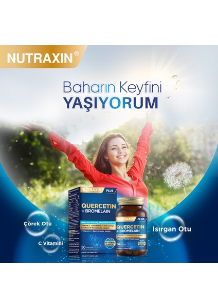 Quercetin + Bromelain Takviye Edici Gıda - 30 Tablet, Vitamin C, Çörek Otu ve Isırgan Otu İçerir, Türkiye Menşeli fırsatları