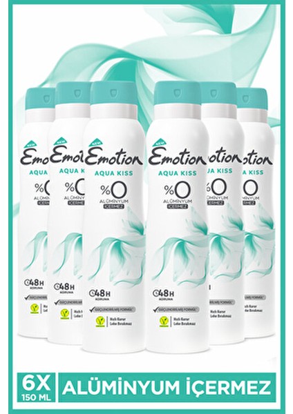 Aqua Kiss Kadın Deodorant 6 x 150 ml Meyvemsi Koku ile Cilde Nefes Aldıran Sprey