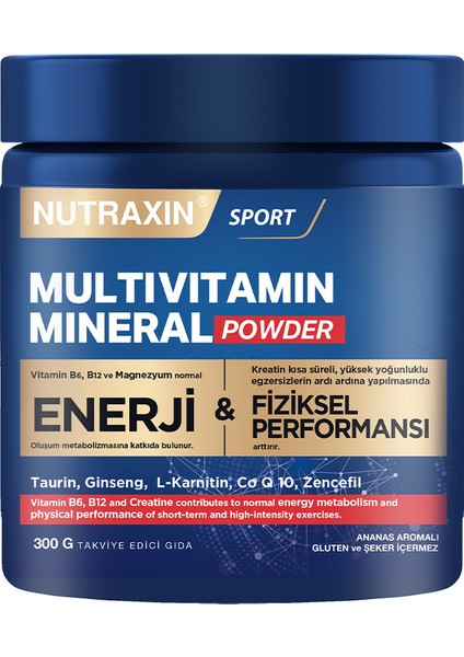 Multivitamin Mineral Powder 300 gr Magnezyum, Taurin, Kreatin, L Carnitin, Ginseng, CO10, Energy
