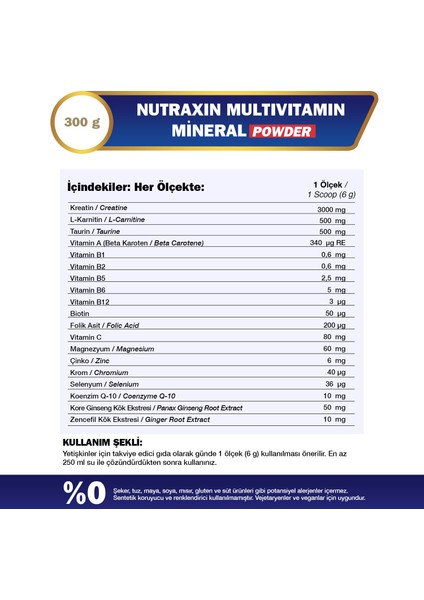Multivitamin Mineral Powder 300 gr Magnezyum, Taurin, Kreatin, L Carnitin, Ginseng, CO10, Energy fiyatları