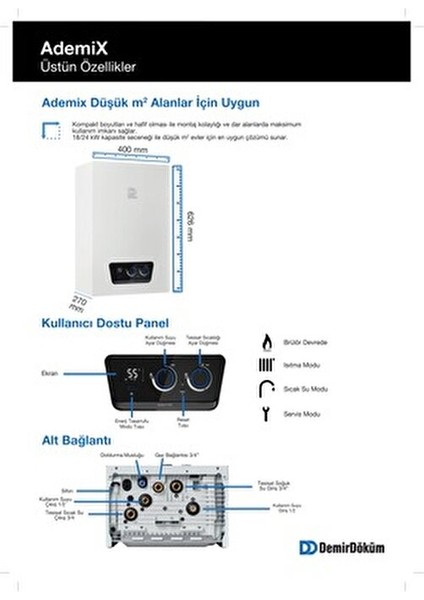 Ademix 18/24KW Tam Yoğuşmalı Kombi 24 kW Hermetik Baca ile Isıtma Tekniği indirimleri