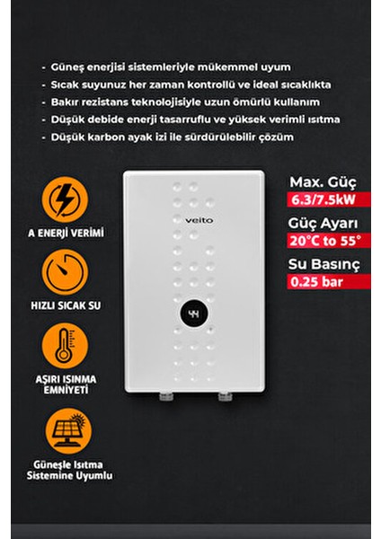 Flow E9 9000 Watt Beyaz Şofben 9 lt/dk Su Isıtma Kapasitesi Merkezi Sistem Güneş Uyumlu fırsatları