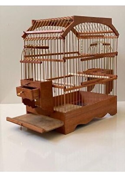 Ahşap Kuş Kafesi 40 cm Yükseklik 35 cm Genişlik 21.5 cm Derinlik ile Kolay Temizlik