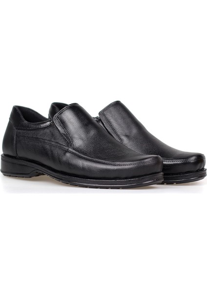 Erkek Siyah Hakiki Deri Ortopedik Günlük Ayakkabı – Kauçuk Kaymaz Taban, Bağcıkcız Rahat Model fiyatları