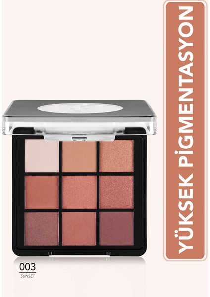 Kremsi Dokulu & Mat Bitişli/ışıltılı 9'lu Kompakt Göz Farı Paleti (003 Sunset) 8682536108096
