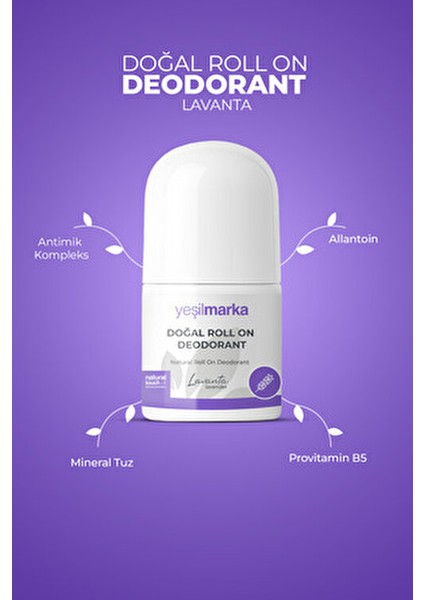 Doğal Deodorant Lavanta Kokulu Kadın Roll-on 24 Saat Etkin Koruma