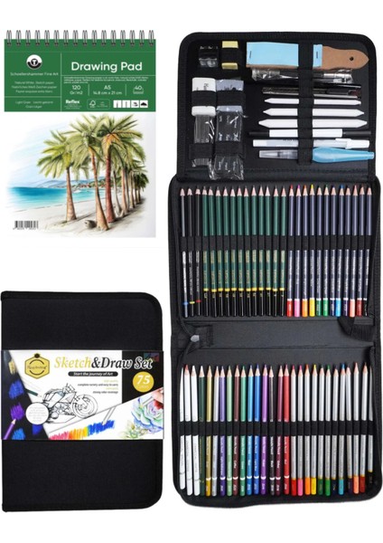 Keep Smiling Çizim ve Boyama Seti 75’li+ Eskiz Defteri A5 120 gr 40yp-Çizim Defteri