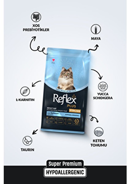 Somonlu Kısırlaştırılmış Kedi Maması 8 kg Süper Premium Kalite İstiridye Tatlı indirimleri