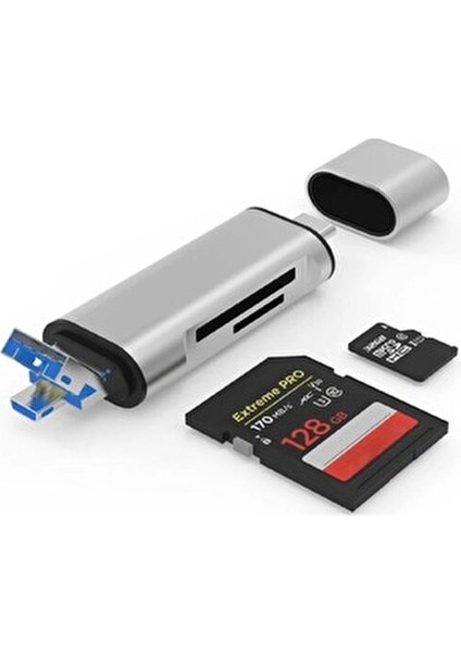 Type C USB Kart Okuyucu Micro SD Card Reader Dönüştürücü Adaptör Taşınabilir ve Kullanımı Kolay