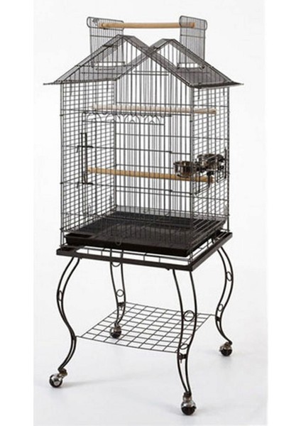Techmrt Sehpalı Papağan Kafesi (51X51X139) Siyah Dövme