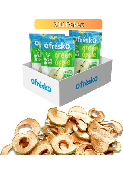 Yeşil Elma Kuru Meyve Cipsi 30 gr 3'lü Paket - Fırında Kurutulmuş Yeşil Elma - Katkısız & İlave Şekersiz