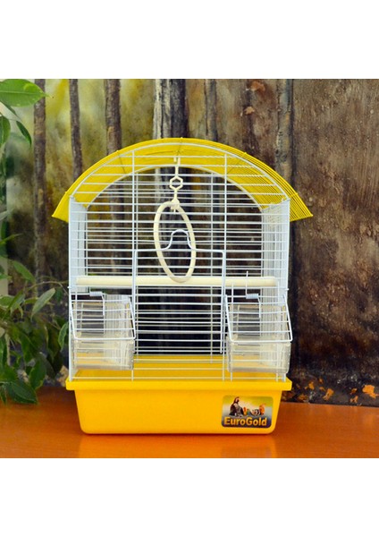 Techmrt Eurogold Renkli Telli Oval Çatılı Kuş Kafesi 31X42X45CM